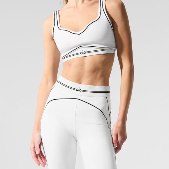 Alo Yoga Airbrush Heart Throb Bra & High-Waist Legging Set White/Black - Picture 1 of 5